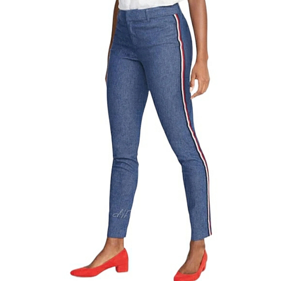 Old Navy Stevie Texture Blue Ponte Knit Side Stripes  High Waist Pants Large - Picture 16 of 16